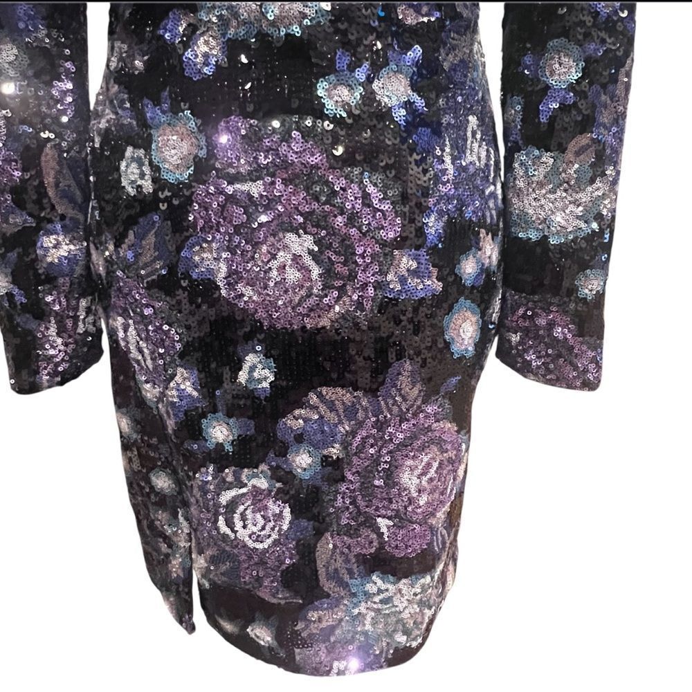 NWOT Dress the Population Nathalia Sequin Floral Long Sleeve Mini Dress size xs - Picture 6 of 13
